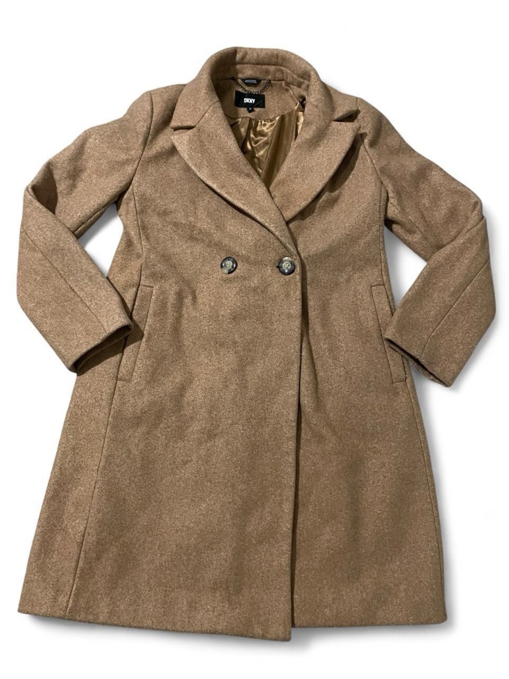 DKNY Tan Double-Breasted Coat